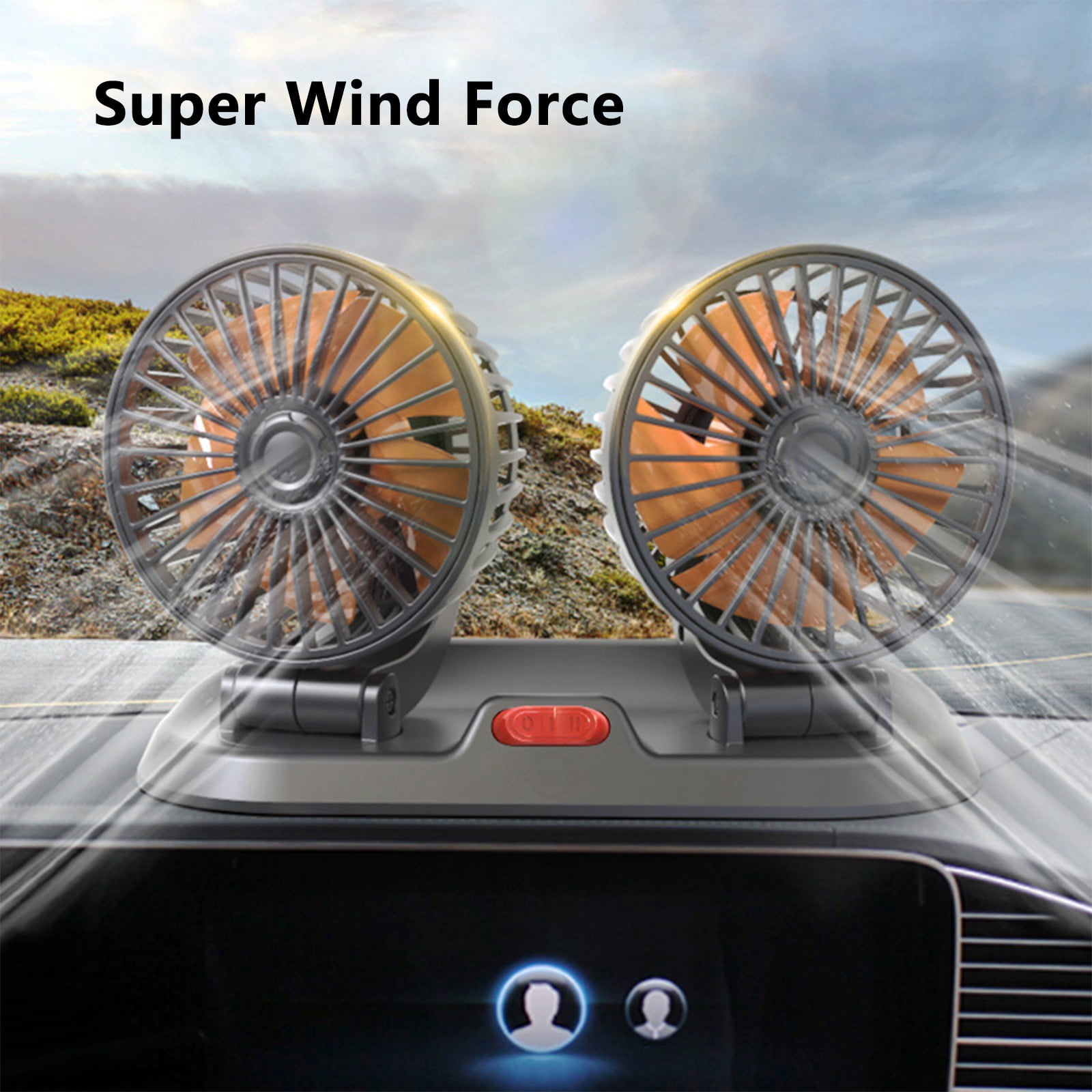 24V Dual Head Car Fan, 360° Rotatable Electric Auto Cooling Fan, Quiet Strong Wind Dashboard Circulator with 2 Speeds for Truck, SUV, Van, Large Vehicles, 8.66" Portable Car Fan