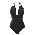 thumbnail image 5 of One-Piece Swimsuit Women Cutout Women Swimsuit One Piece Bathing Suit V Neck Backless Adjustable Lace-Up Strap Ruched Tummy Slim Fitting Swimsuits Beach Swimwear Black M, 5 of 5