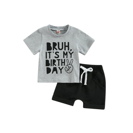 

Qtinghua Toddler Baby Boy Summer Outfits Letter Print Short Sleeve T-Shirt Top Short Pants 2Pcs Clothes Gray 6-12 Months