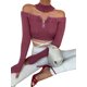 thumbnail image 3 of TRKIYQC Suéter corto de punto de manga larga con hombros descubiertos y cuello para mujer TRKIYQC moda, 3 of 9