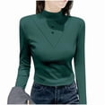thumbnail image 3 of Aobny Long Sleeve Workout Tops Green Women Mock Neck Slim Tees Fleece Blouse Cute Tops for Women Summer,L, 3 of 4