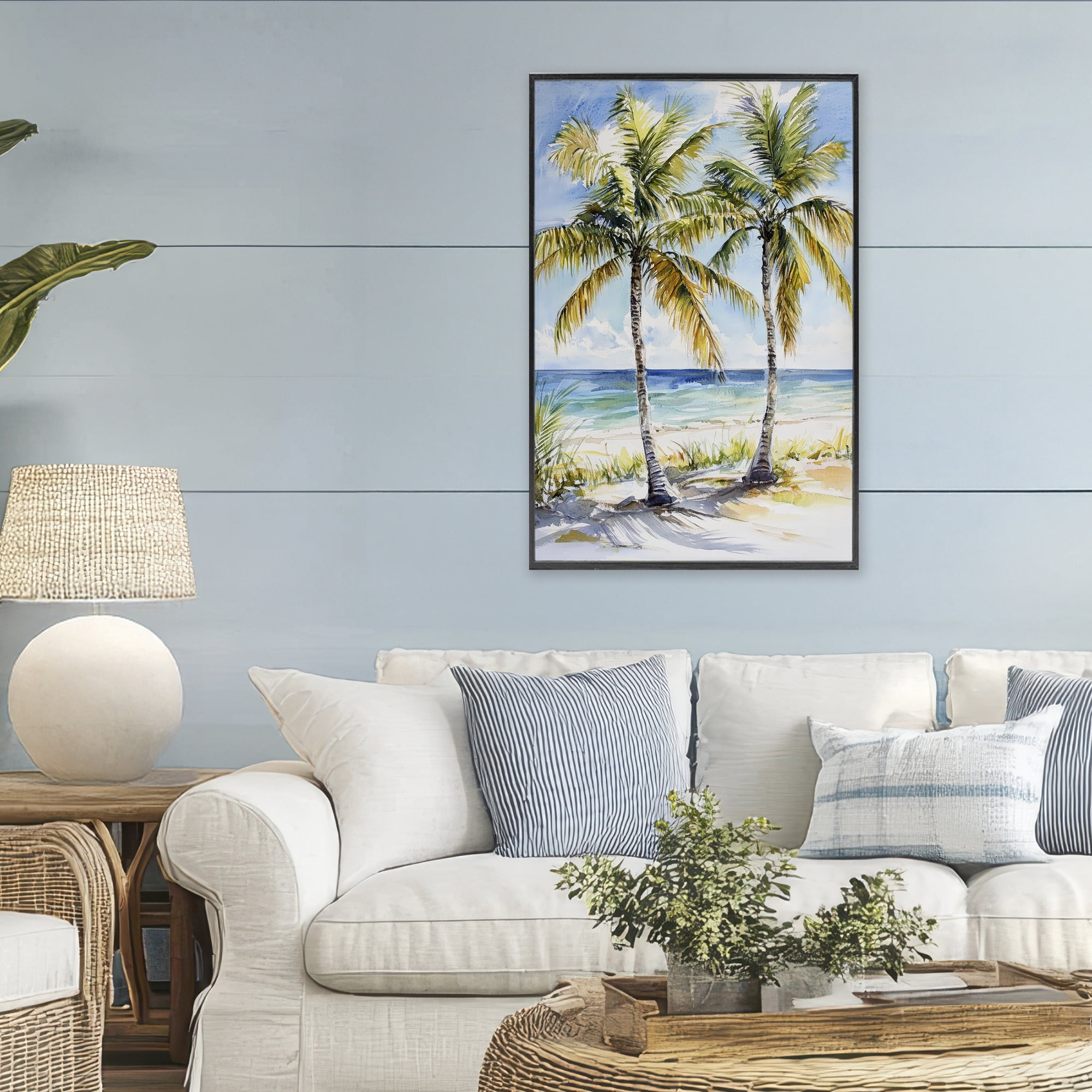 Stupell Industries Sandy Palms Duo Ocean View Black Framed Giclee Art, design by Petal Prints Design