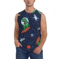 thumbnail image 2 of Lsque Dinosaur Astronaut Space Surfing Print Men's Cotton Blend Sleeveless Muscle Shirts (S-3XL)- Moisture Wicking, Odor Protection, UPF 30+,Small, 2 of 8