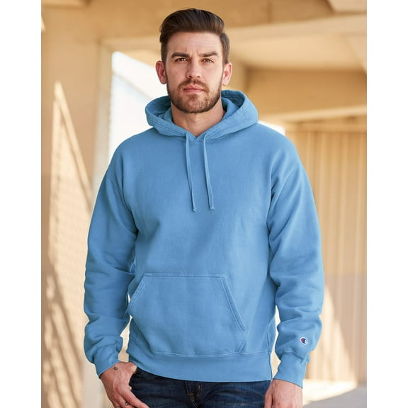 Champion B00584103 Mens Garment-Dyed Hooded Sweatshirt, Saltwater - Small