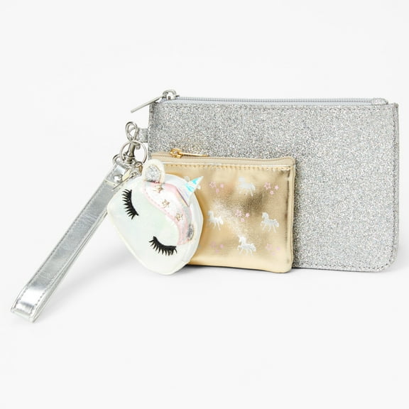 Claire's Unicorn Little Girl Wristlet Trio - Silver and Gold, 3 Pack, Gray Wallets, Zipper Closure