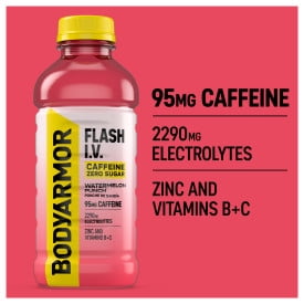 BODYARMOR FLASH I.V. Caffeine Zero Sugar Watermelon Punch Bottles, 20 fl oz, 12 Pack