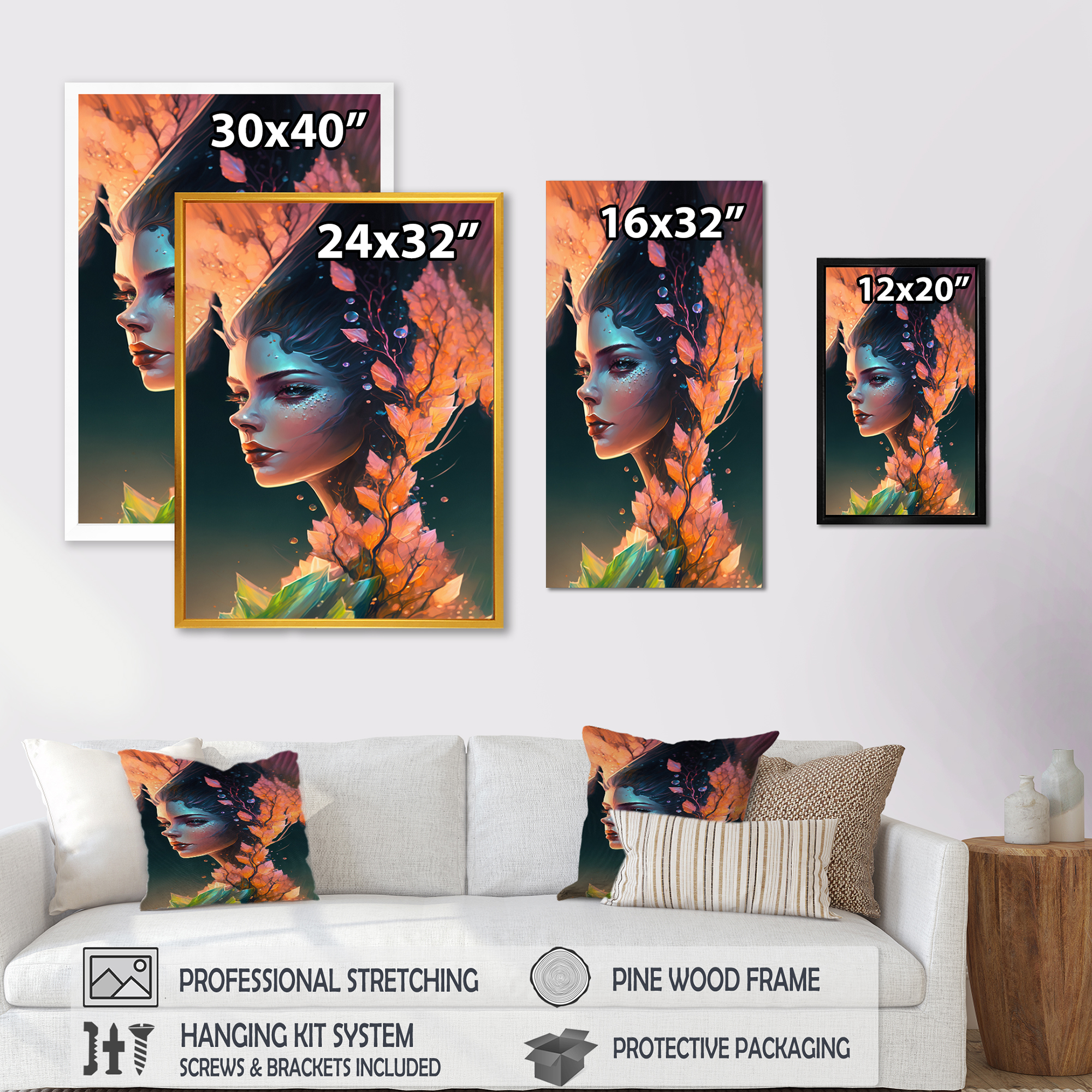 Designart Woman Face With Flowers In Hair II Canvas Wall Art