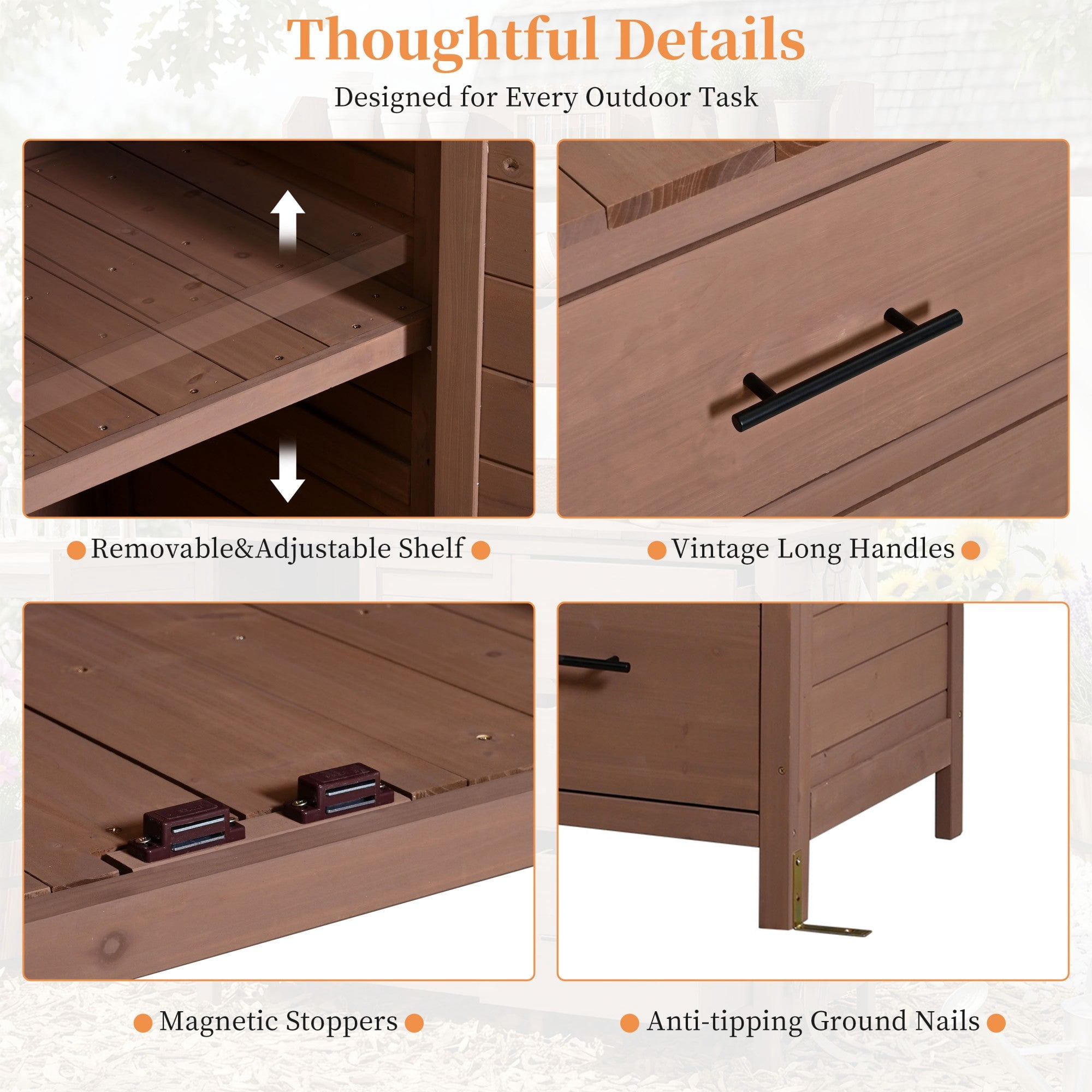 Sailvan 65" Solid Wood Patio Kitchen Island & Garden Potting Bench,Outdoor Grill Prep Station with 6 Drawers,Storage Cabinet and Hutch Brown
