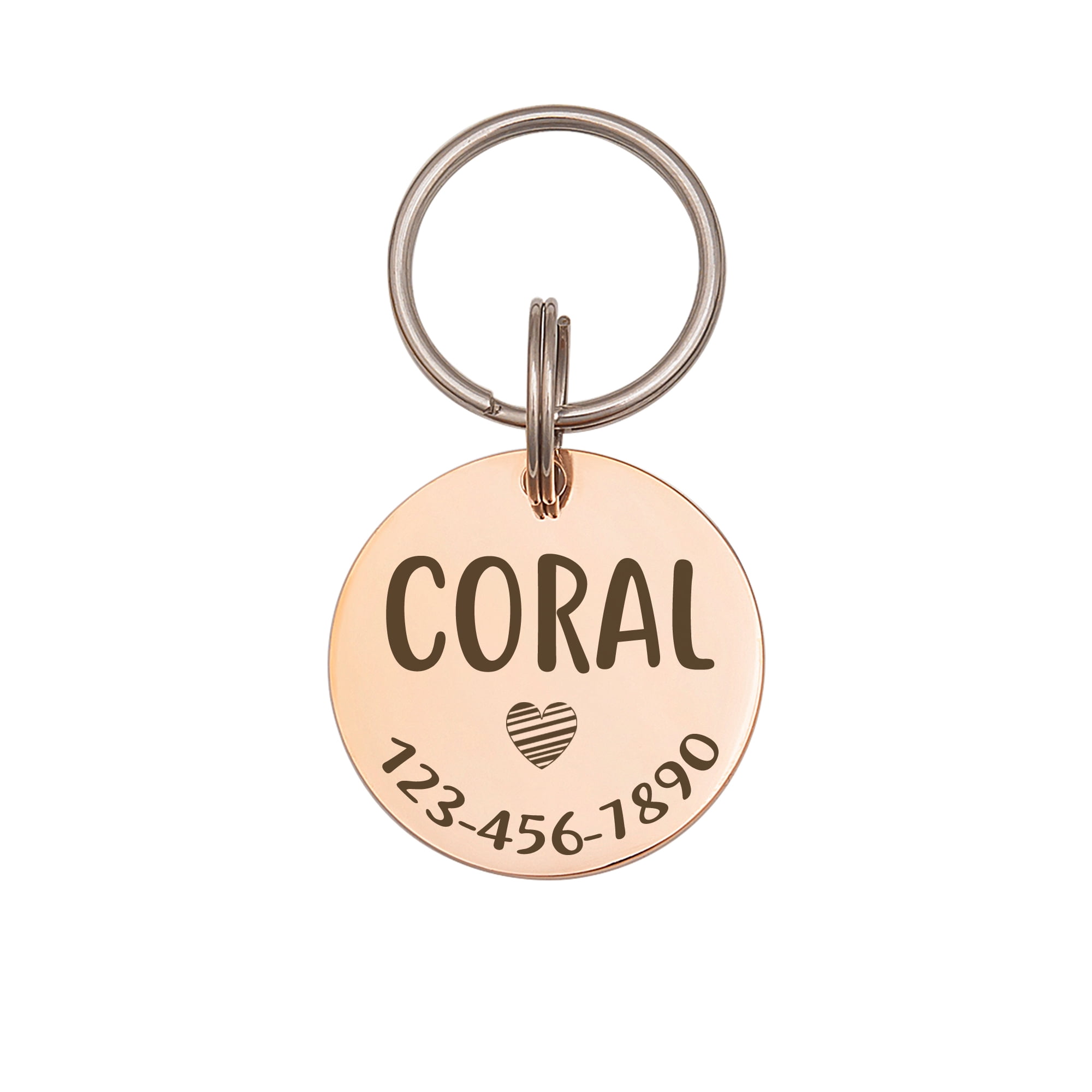 Anavia Stainless Steel Metal Round Name - Icon - Phone Number Birthday Holiday Christmas Engraved Dog ID Tag, Rose Gold
