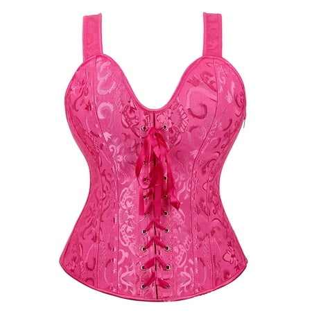 YOTMKGDO Shapewear Tummy Control  Corset Tops for Women Vintage Floral Lace Up Corset Gothic Overbust Corset Bustier Lingerie with Detachable Straps (Hot Pink  S)
