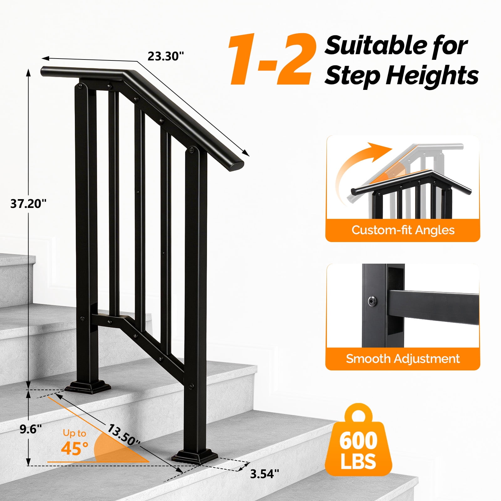 Handrails for Outdoor Steps Fits 1 to 2 Steps