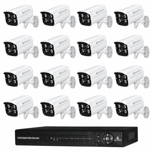Kit CCTV 16 Cámaras Exterior Angulo Amplio Video HD 1080p Secucore
