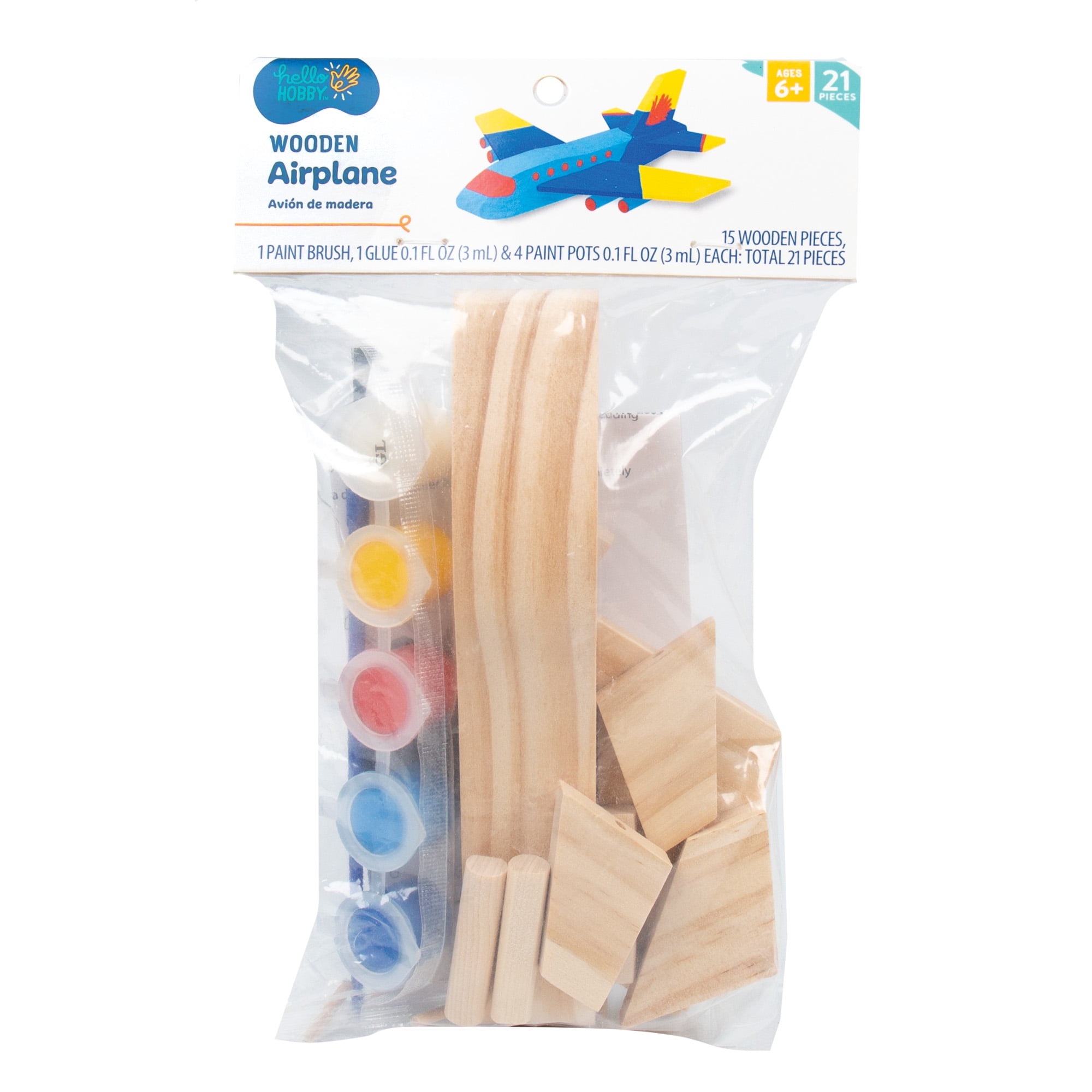 (2 pack) Hello Hobby Build Your Own Wooden Airplane, 21 Pieces, Art & Craft Kit, Boys and Girls, Child, Ages 6+