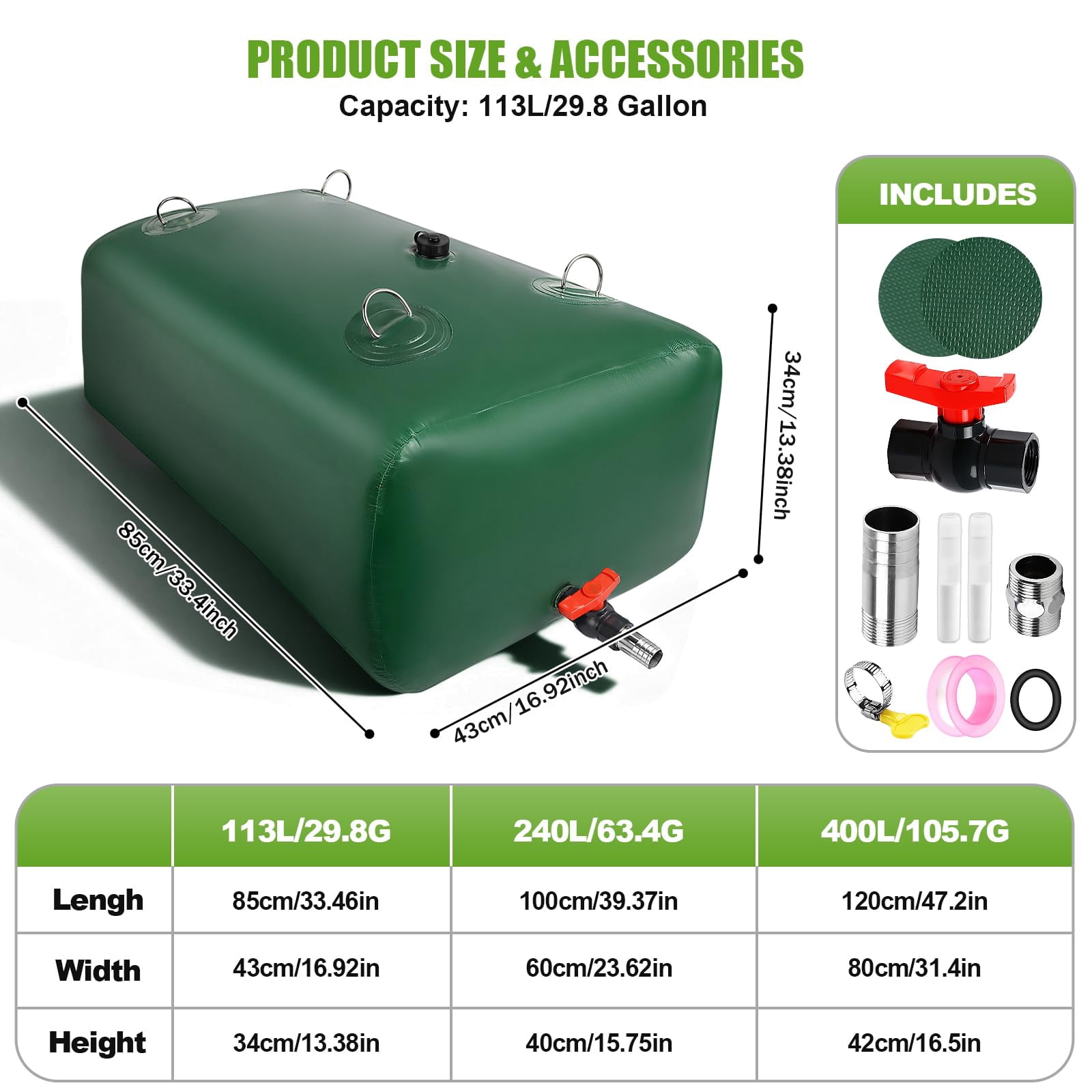 113L/30 Gallon Water Storage Bladder, Foldable Water Bladder Tank, Portable Water Storage Container for Camping, Truck, RV, Emergency, Outdoor, Garden