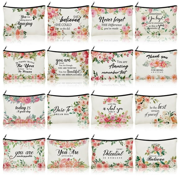 Bolsas de maquillaje de lona Pinkunn, 16 unidades con cremallera, 23 x 15 cm, flor