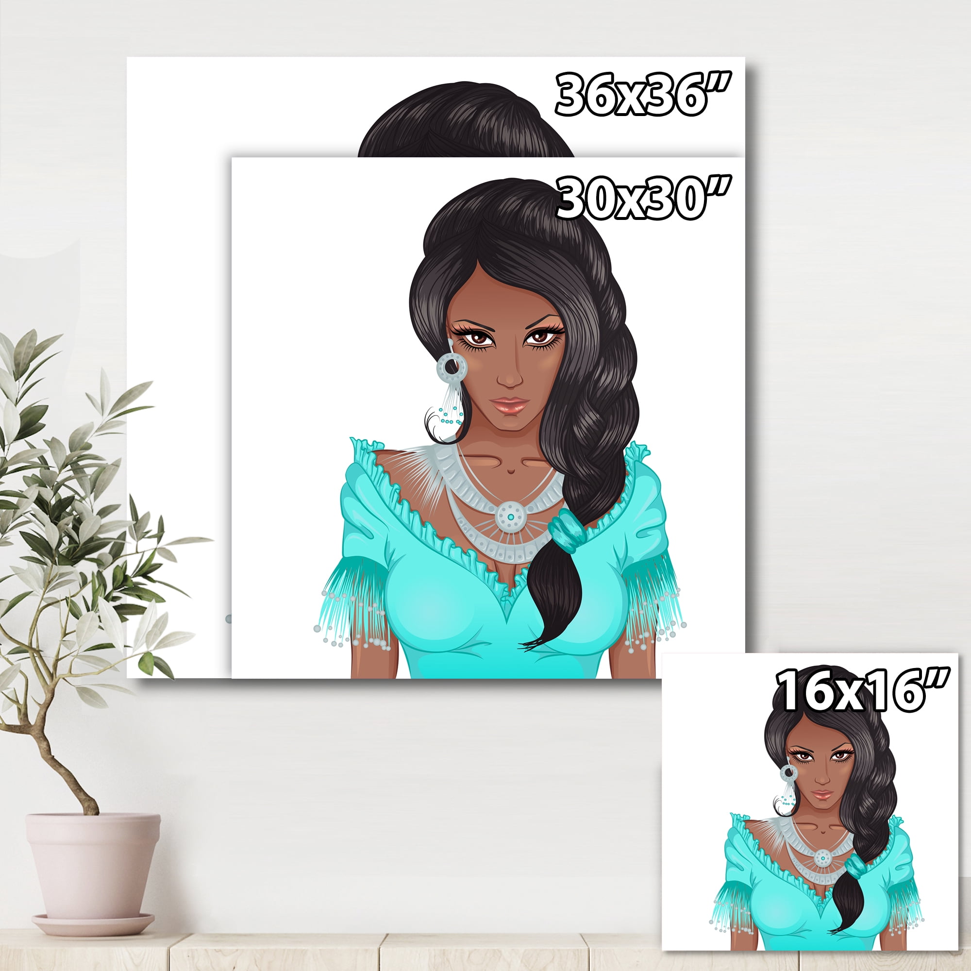 Portrait Of Afro American Woman XVI 30 in x 30 in Painting Canvas Art Print, by Designart