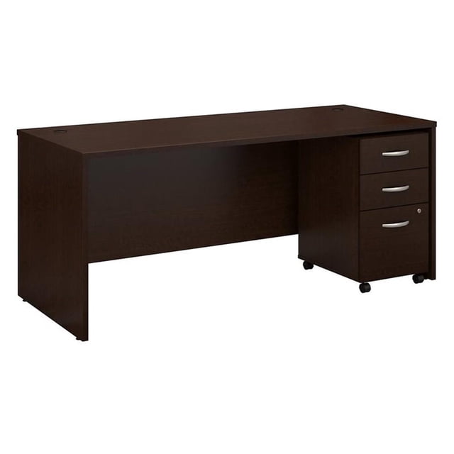 Pemberly Row Engineered Wood 72W x 30D Office Desk with Drawers in Mocha Cherry