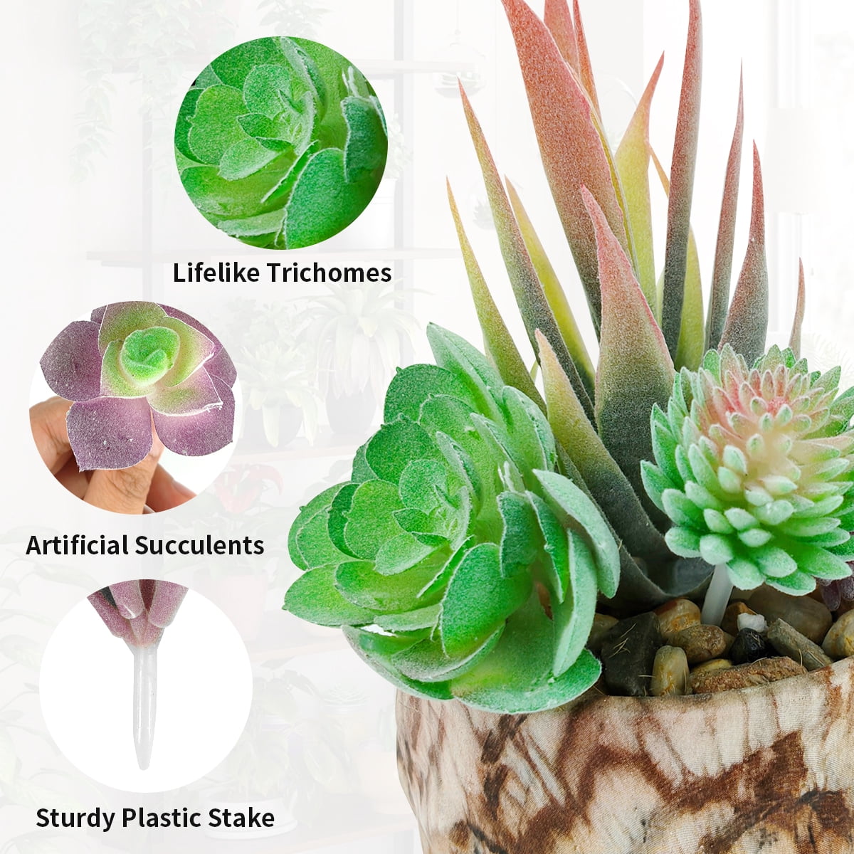 Artificial Succulent Plant Faux Cactus Plant Bulk for DIY Indoor Outdoor Home Office Table Decor 18pcs