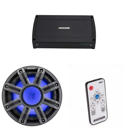 Kicker 51MWE104 - MWE 10-Inch Premium Marine Subwoofer (Enclosure) 4-ohm & 48KXMA9005 Marine Amp Bundle ( Includes LED Remote )