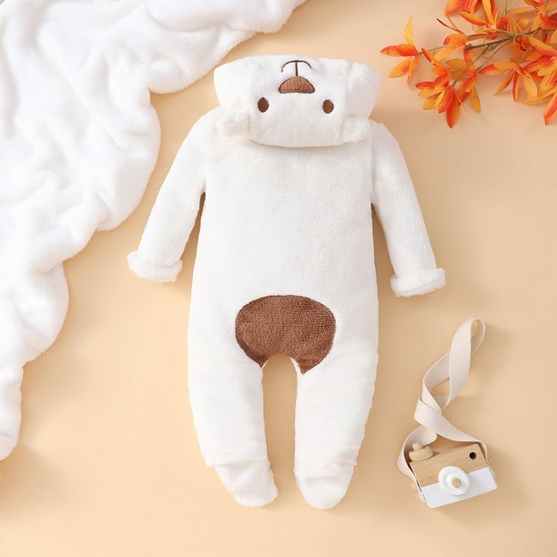 Monos Ropa de bebe unisex lindo traje de nieve para bebe mono con capucha mono de manga larga traje con cremallera mono de forro polar coralino para otono e invierno para bebes