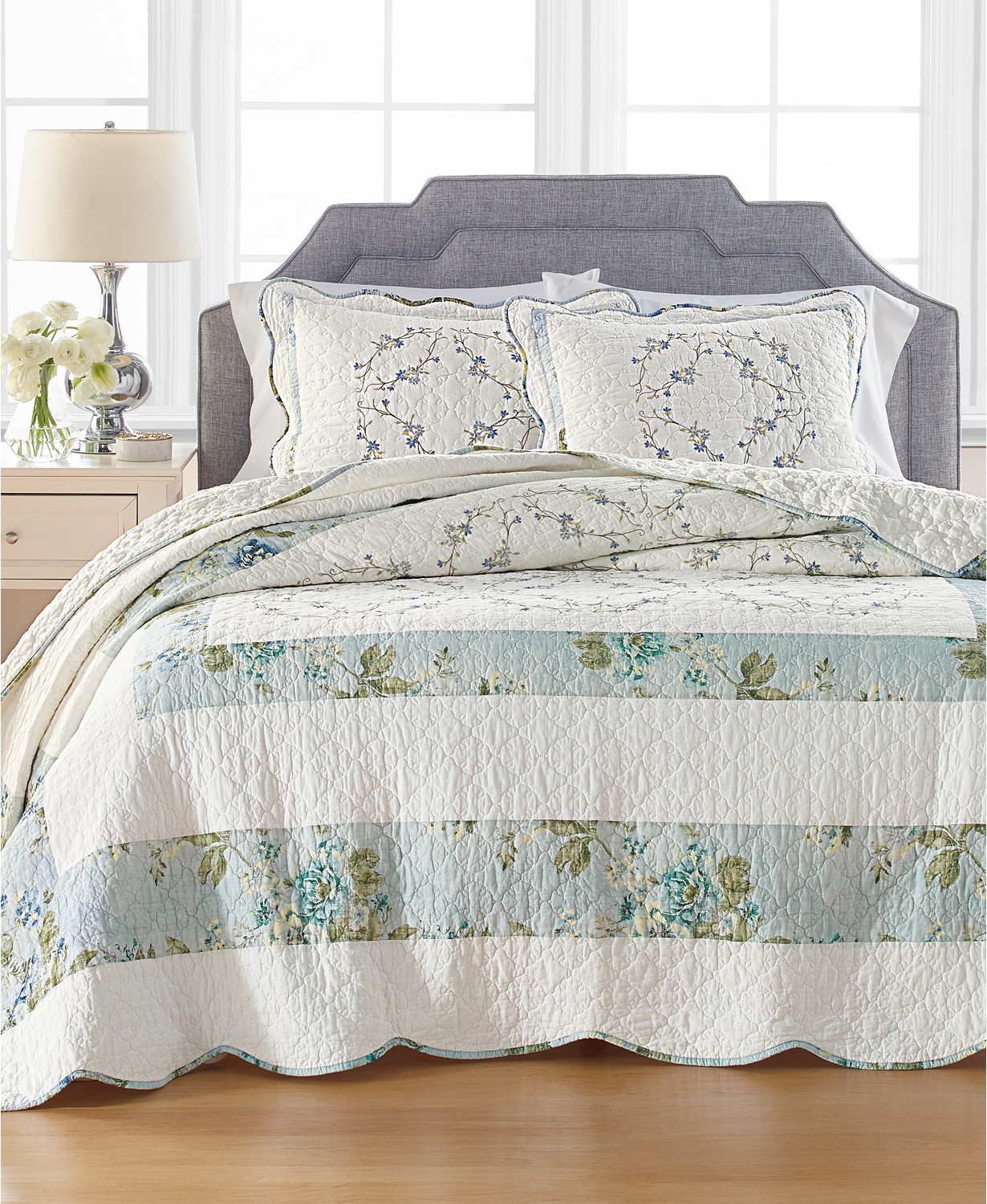 Martha Stewart Quilted Embroidered Floral Full Bedspread