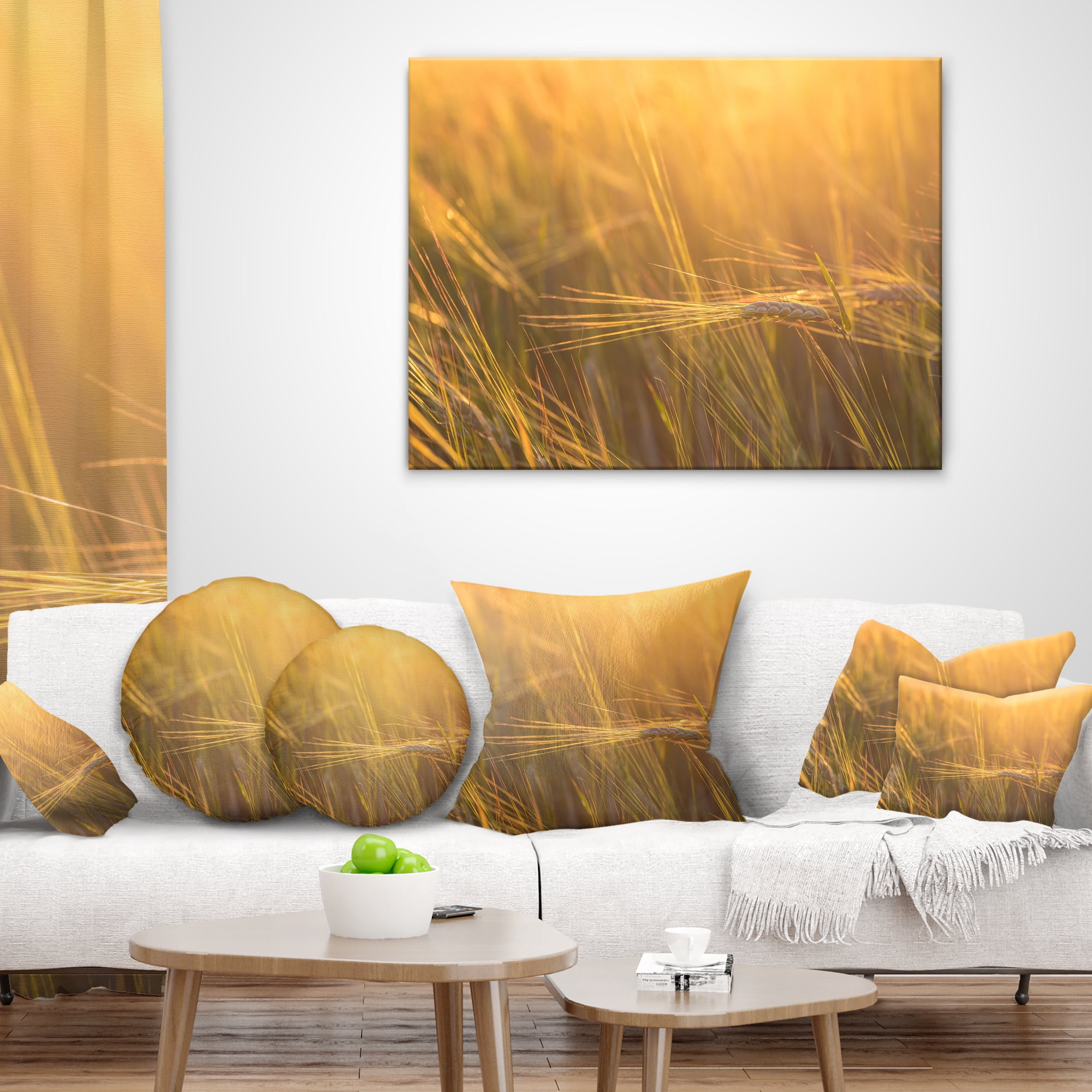 Designart Wheat Field Close up at Sunset - Landscape Printed Throw Pillow - 12x20