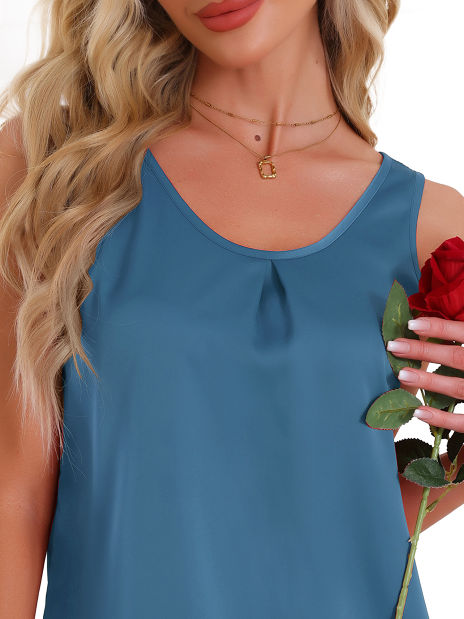 DARING DIVA Satin Silky Tank Top Shorts Pleated Front 2 Piece Pajama Sets M Blue