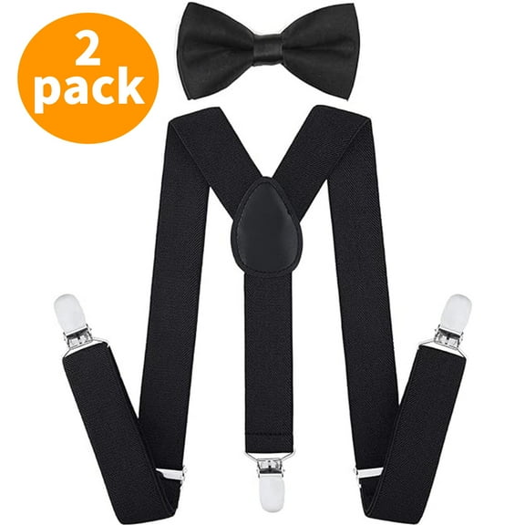 ZHUYING 2 pack Child Kids Suspenders Bowtie Set - Adjustable Suspender Set for Boys and Girls