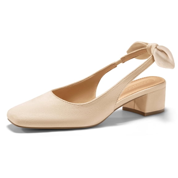 Womens Chunky Low Heels Bow Slingback Pumps Closed Square Toe Wedding Party Dress Shoes