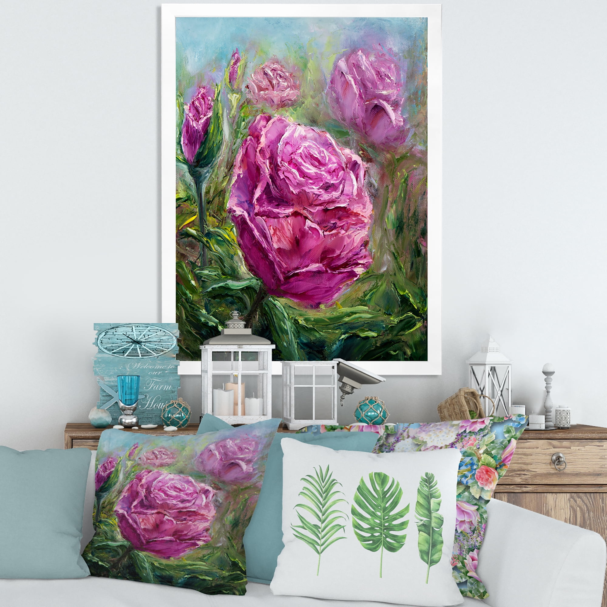 Designart 'Abstract Pink Peonies' Traditional Framed Art Print
