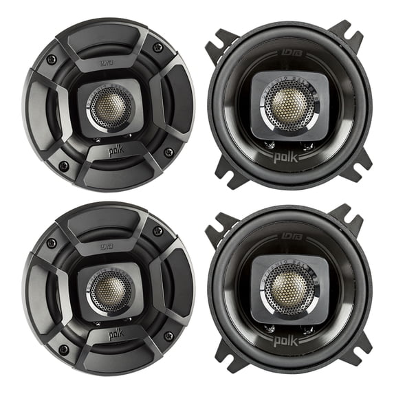2 Pairs (QTY 4) of Polk Audio DB402 4" 135W Black 2-Way Coaxial Car Speakers + Keychain