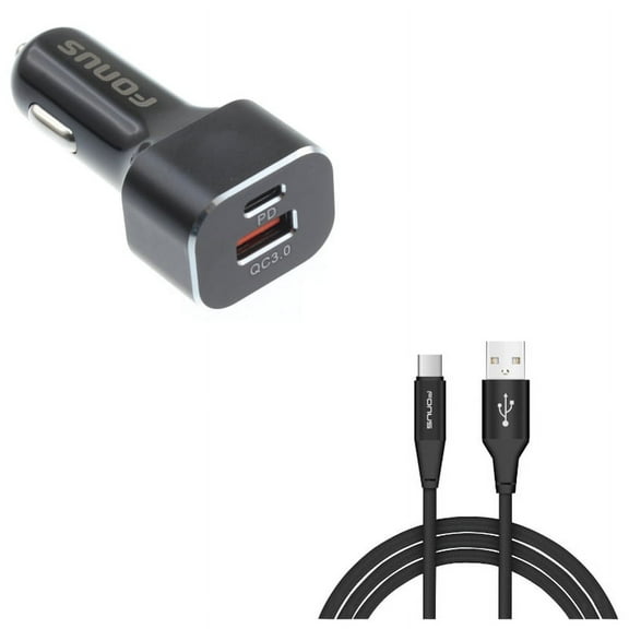 2-Port USB 36W Quick Car Charger w Charger Cord Type-C 10ft USB Cable X7N for Samsung Galaxy S9 Plus, S8  S8, S10e S10 Plus active 5G Note 9 8 10 Plus A9 A50 A20 A10e - Sonim XP8 XP3