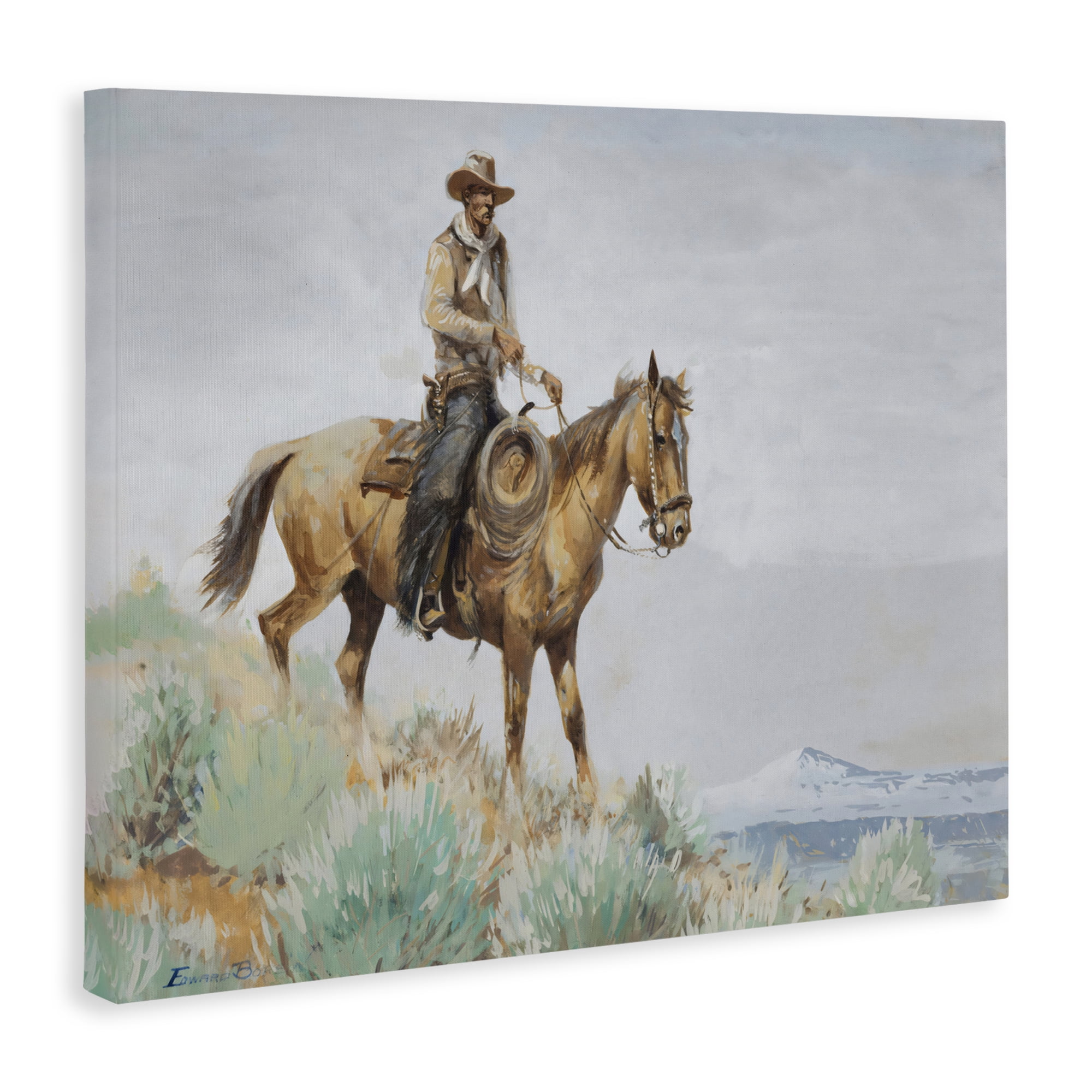 Stupell Industries Mounted Cowboy on Sagebrush Ridge Canvas Wall Art, design by Arlington Prints