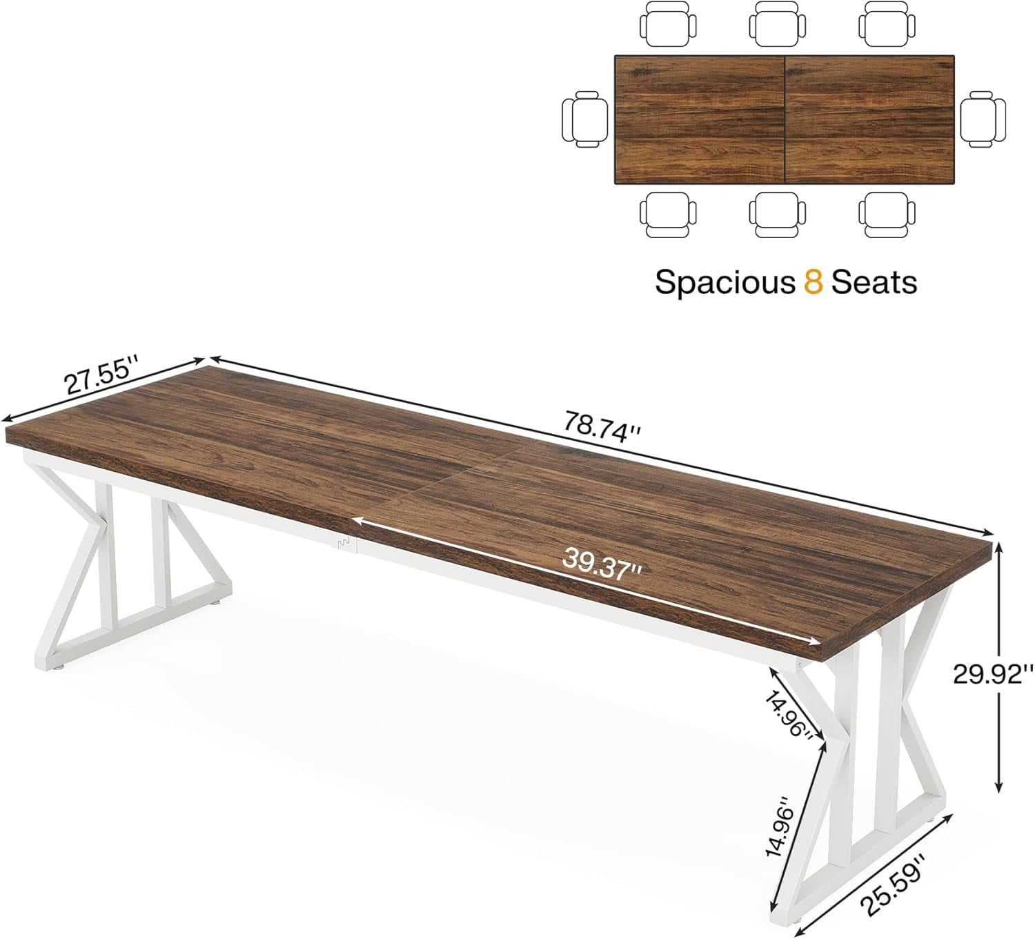 Tribesigns 78.7 Inches Long Computer Desk, Two Person Desk Large Executive Office Desk, Double Desk Study Writing Table for Home Office (Brown)
