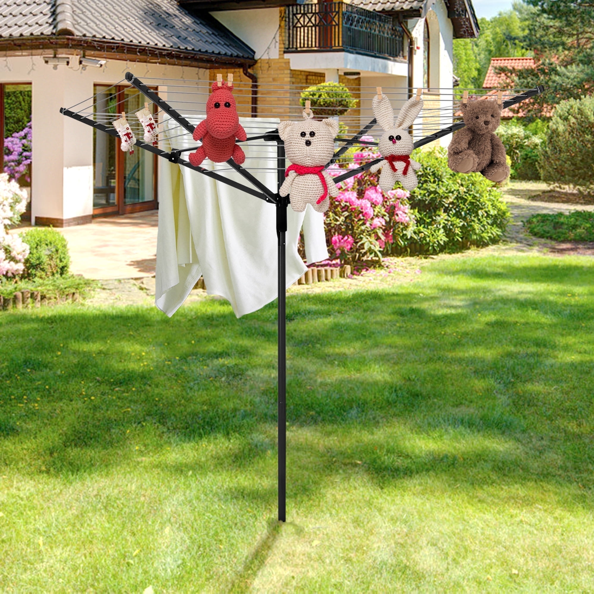 Qunbio Clothes Drying Rack,Heavy-Duty Steel Frame Drying Rack,12-Line 165ft Drying Rack Clothing,Adjustable Height 360°Rotation,Foldable Outdoor Umbrella Laundry Rack for Backyard