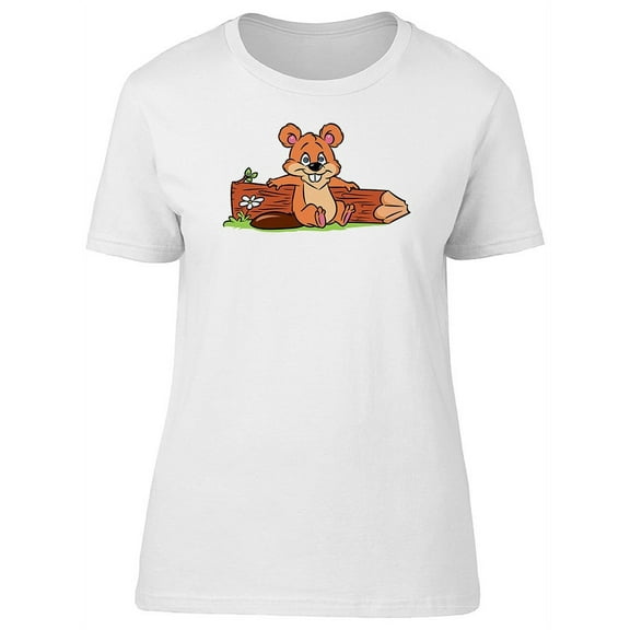 Beaver Resting With Tree Cartoon T-Shirt Women -Image by Shutterstock, Female Small