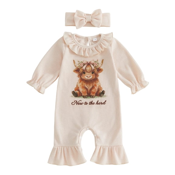 Duqingm Infant Baby Girl Fall Outfit Sweatshirt Romper Ribbed Letter Print Jumpsuit Long Sleeve Bodysuit Cute Newborn Clothes (Beige,0-3 Months)