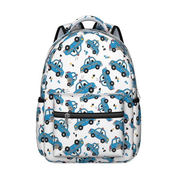 Police and Checkered White Pattern Backpack for School, Cute School Bag with Adjustable Shoulder Straps and Padded Back, 15.3"x11"x7.1"