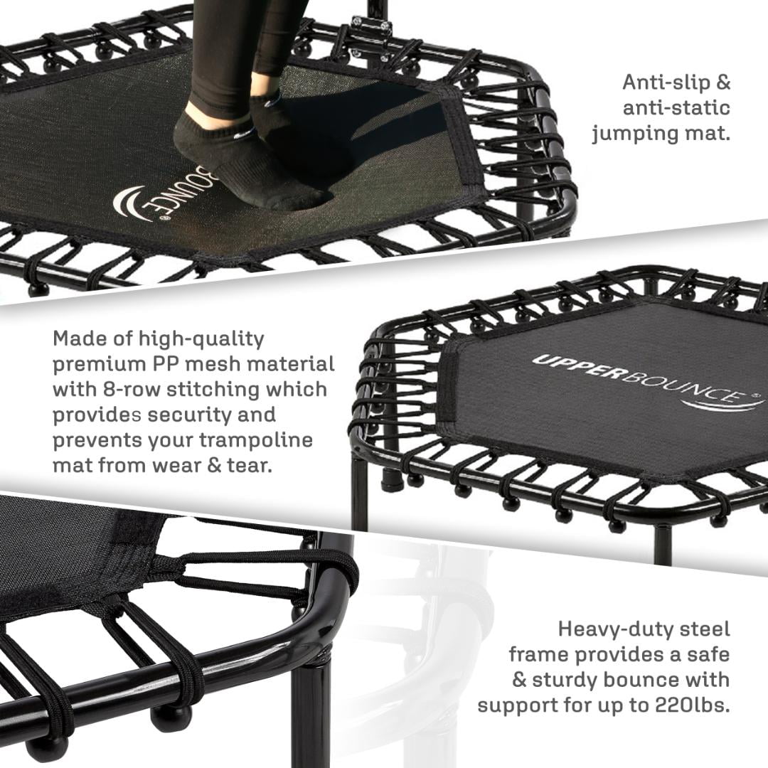 Machrus Upper Bounce 50" Mini Trampoline with Adjustable Handrail – Fitness Trampoline for Kids & Adults, Indoor & Outdoor Rebounder