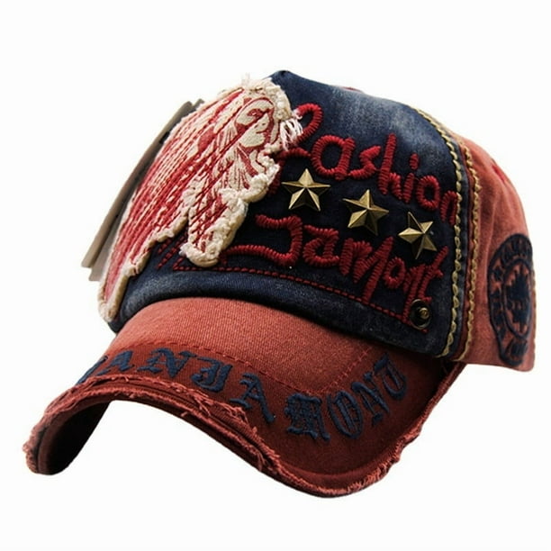 Gorra de béisbol de franela desgastada con hebilla de patchwork con letras | Gorra informal ajustable para exteriores, para hombres y mujeres | Gorra de estilo vintage para senderismo