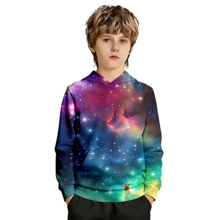 Rggeeun Girls Galaxy Print Toddler Sweatshirt Soft Pullover With Pockets Relaxed Fit Cozy Casual Outerwear For Kids Top Mint Green 9-10 Years Long Sleeve