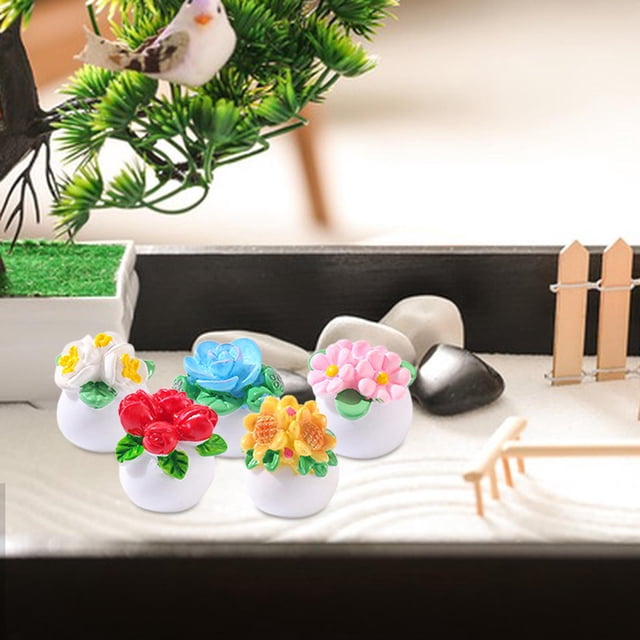 5 uds modelo de jardín Mini flores en maceta resina casa de muñecas en miniatura plantas decoración de casa de muñecas para diseño de escena a CUTICAT Plantas en macetas de casa de muñecas