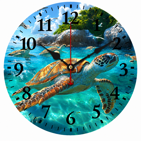 CozyHour Sea Turtle Wall Clock, 9.84 Inch Ocean Beach Wall Decor, Quiet Non-Ticking Quartz Clock for Bathroom Living Room Kitchen Office