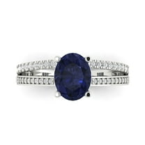 2.32 ct Oval Cut Simulated Blue Sapphire Solitaire with Simulated Diamond Accents 18K White Gold Womens Engagement Ring