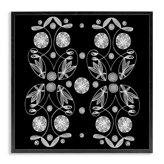 Stupell Industries Symmetrical Flower-Like Patterns Black Framed Giclee Art, design by El Perkin