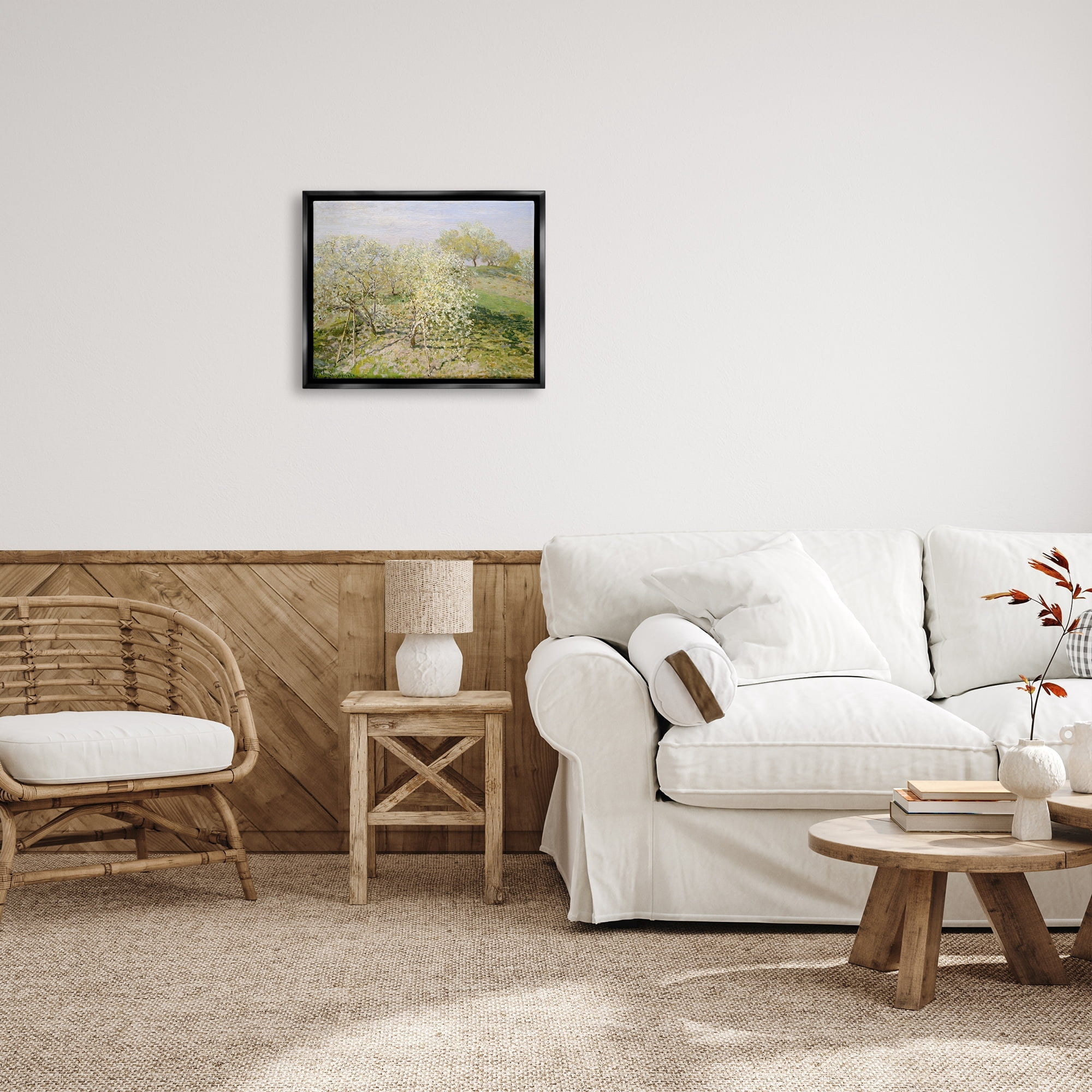 Stupell Industries White Blossom Tree Orchard Field Impressionist Brushstrokes Painting Luster Gray Floating Framed Canvas Print Wall Art, Design by Lettered and Lined