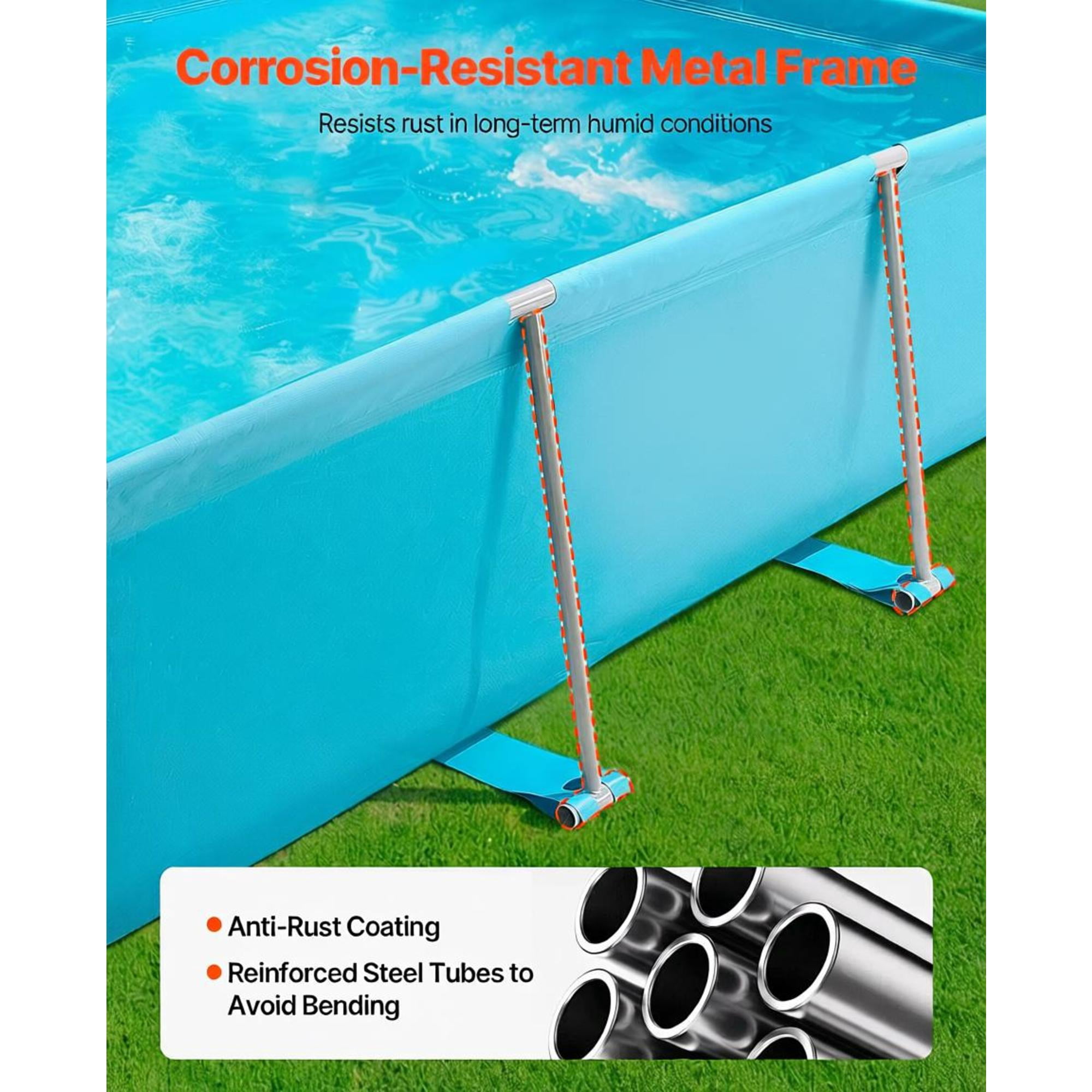 Rectangular Metal Frame Above Ground Swimming Pool, 1046 Gal 118 x 78 x 30 Inch Outdoor Backyard Family Pool, Rust Resistant Steel Frame, Blue