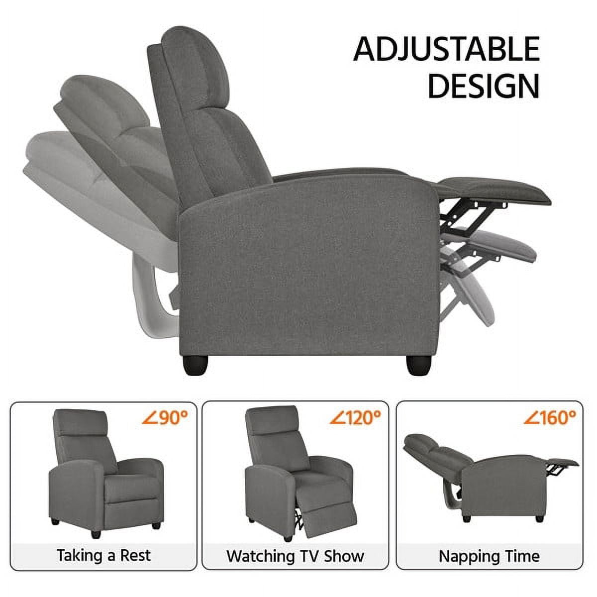Alden Design Modern Adjustable Fabric Recliner with Footrest, Set of 2, Gray