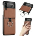 thumbnail image 1 of SaniMore for Samsung Galaxy Z Flip 3 6.7" Slim All-Inclusive Magnetic Folding Case, PU Leather Case with Wireless Charging & Ring Kickstand Full Body Protective Case for Samsung Z Flip 3, Brown, 1 of 8
