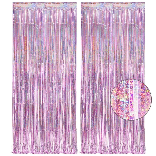 Elementos esenciales para eventos elegantes, flecos de oropel de color lila y rosa hechos de papel de aluminio, decoraciones para fiestas de cumpleaños con deslumbrantes lentejuelas láser para fondo